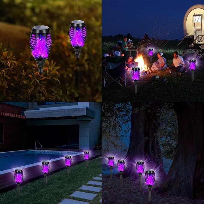 Solar Lights Outdoor Decorations, Upgraded Purple Flickering Flame, Waterproof Halloween Torch Lights, Tiki Torches for Outside Patio Pathway Decor, 6 Pack (10)