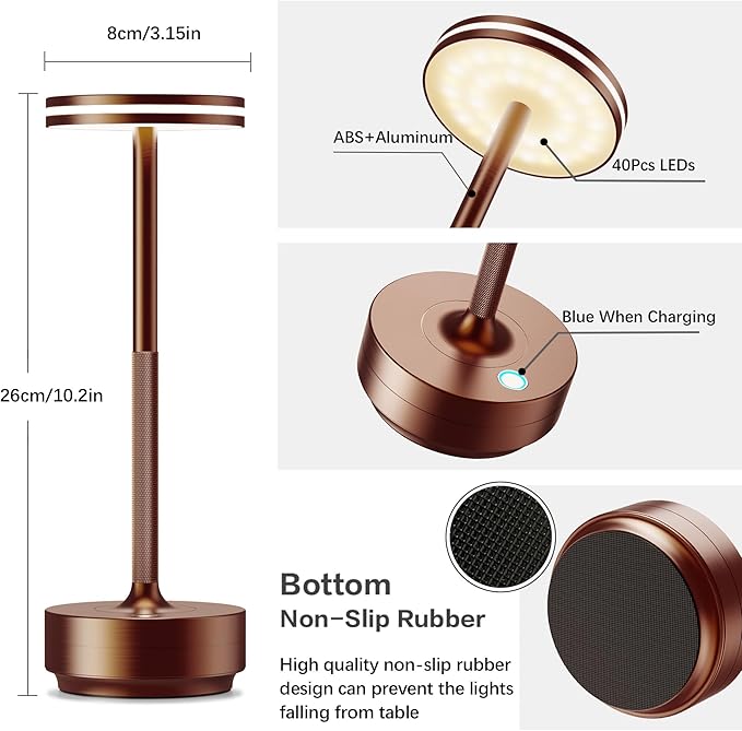 Hapfish Rechargeable Cordless Table Lamps, 5000mAh Battery Operated Lamp, 3 Color Modes, Dimmable, LED Table Lamps for Living Room,Outdoor, Dinner,Patio,Restaurant – Brown