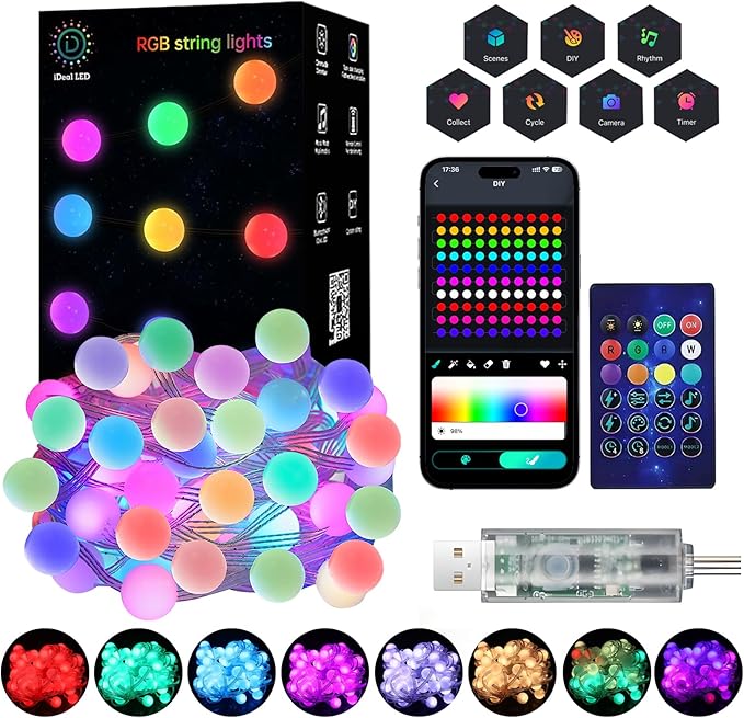Color Changing Globe String Lights, 33ft Smart Fairy String Lights with APP Control, Mini Ball LED Twinkle Lights Hanging for Indoor Outdoor Bedroom Party Garden Camping Christmas Decoration