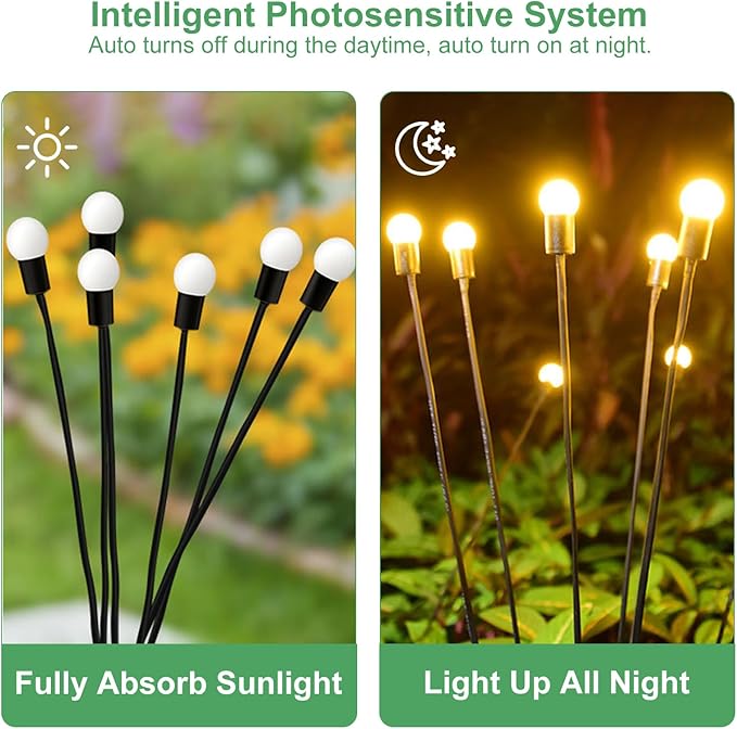 Solar Garden Lights Outdoor, 4Pack Firefly Garden Lights, Outdoor Decorations for Yard Patio Pathway, Gift for Mom