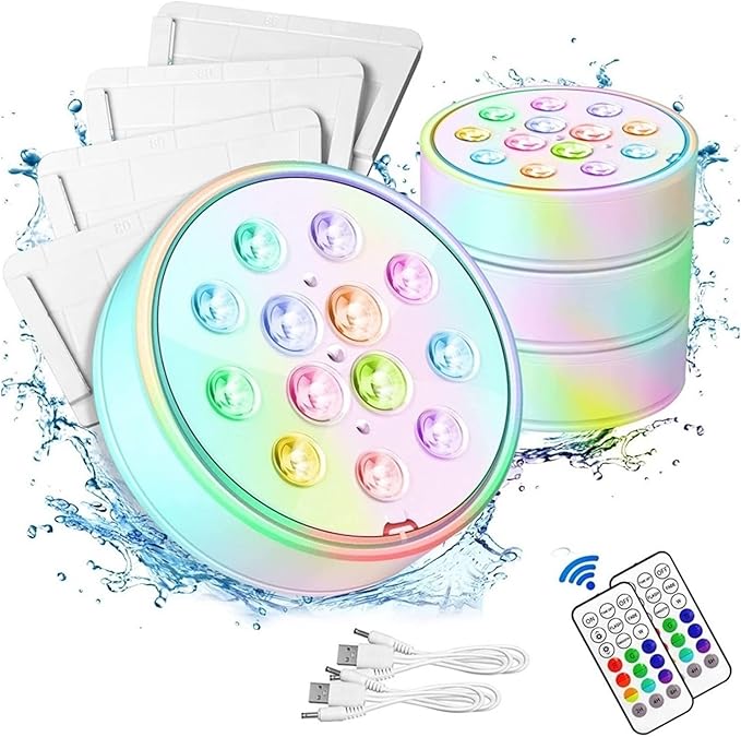 USB Rechargeable Pool Light Waterproof LED RGB RF Remote Control Diving Light Swimming Pool Underwater Decorative Lamp(4 PCS)