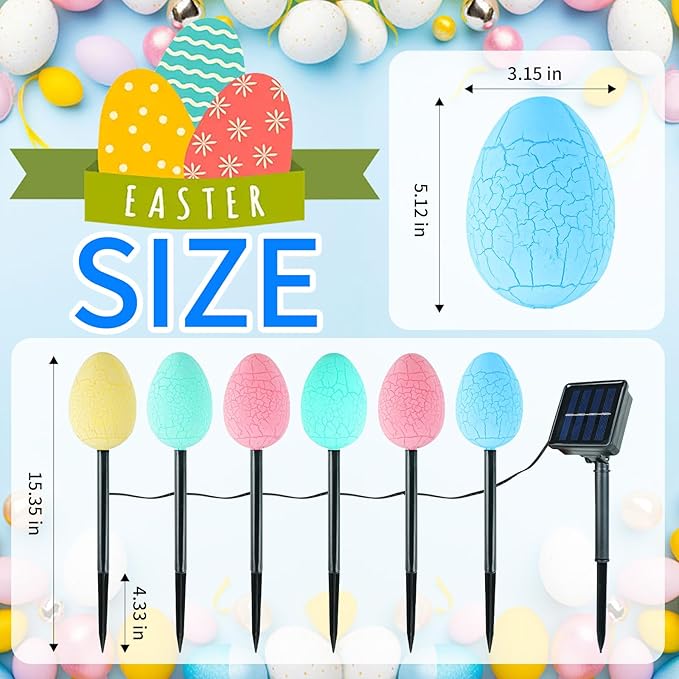 12 Packs Jumbo Solar Giant Easter Egg Lights, large Eggs Pathway Lights for Garden-8-Auto- Modes Waterproof LED Outdoor Decor with Stakes, Auto On, IP65 Weatherproof, Party Lawn Decorations for Easter
