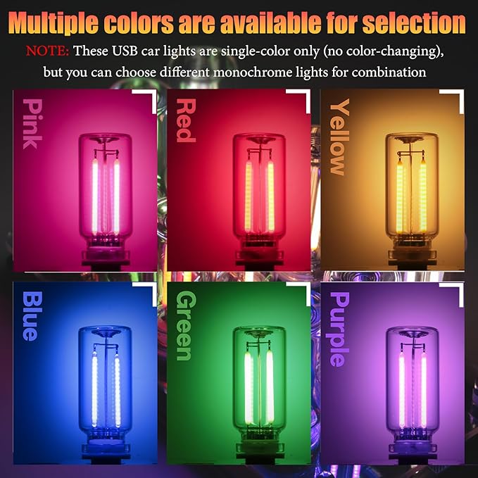 2 Pack Car LED Lights Interior, USB Light for Car Decor & Bedroom, Touch Dimmable Ambient Lighting, Mini Glass Bottle Night Light for Camping Gifts-Blue
