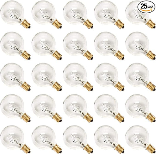 G40 Replacement Bulbs, 120V 5 Watt Clear Globe Incandescent Light Bulbs fits E12 C7 Candelabra Base, Dimmable String Light Bulbs Replacement for Indoor Outdoor Patio Decor, (25 Pack)