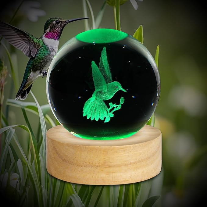 3D Hummingbird Crystal Ball Night Light 2.4in Hummingbird Figurines Decor Table Lamp with 16 Colors Change Hummingbird Stuff for Room Birthday Christmas Hummingbird Gifts for Women Friends Kids