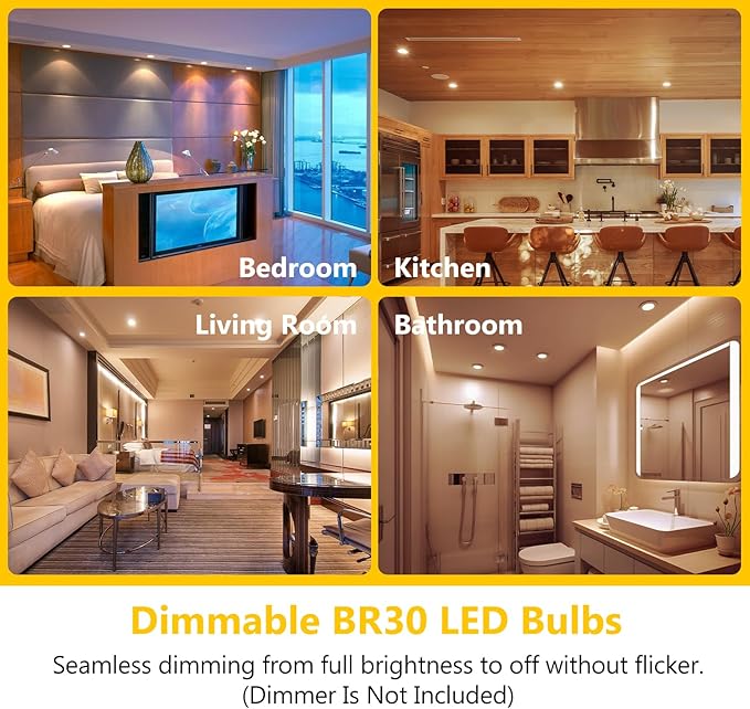 dalattin 24 Pack BR30 LED Bulbs 65W Equivalent, Dimmable Indoor Flood Lights 2700K Soft White, 9W, 800 Lumens, E26 Base, LED Recessed Light Bulb for Living Room, Bedroom, Bathroom, Kitchen