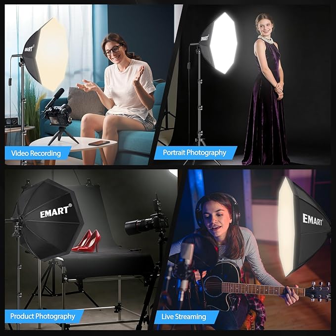 EMART Softbox Photography Lighting Kit, 20"x20" Pull Soft Box, 50W 3000K-6000K LED Bulb, Professional Photoshoot Equipment for Studio Lights, Portrait, Video Recording(1 Pack)