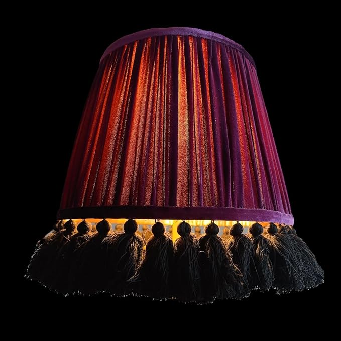 Tristan Home Round Pleated Velvet Lamp Shade with Tassels 10x14x12nches (The Height 12inch Includes Tassels) (Deep Purple Burgundy)