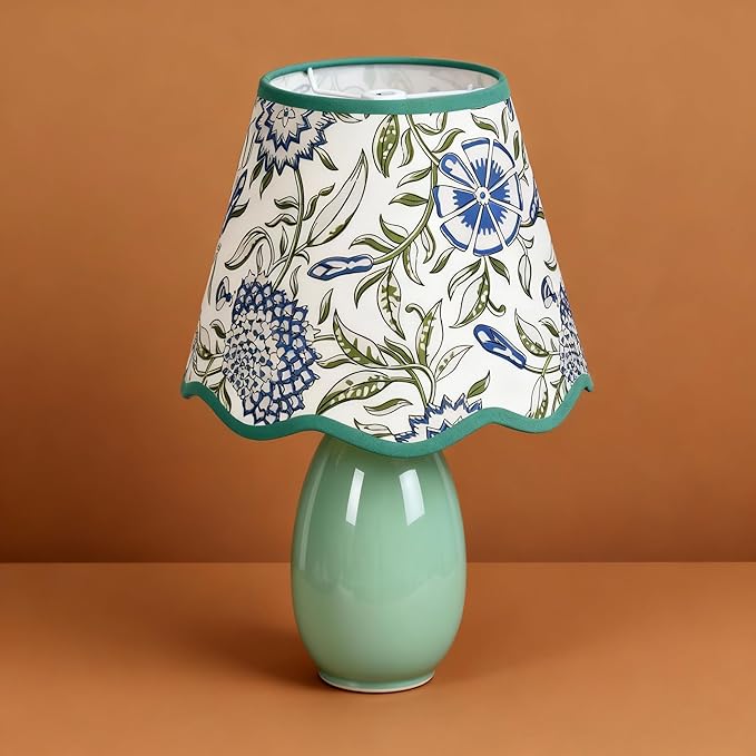 Scalloped Lamp Shades Set of 2, 5" Top x 9" Bottom x 7" Slant Chandelier Shades Green Scallop Lampshades for Vintage Farmhouse Table Bedroom Home Decor