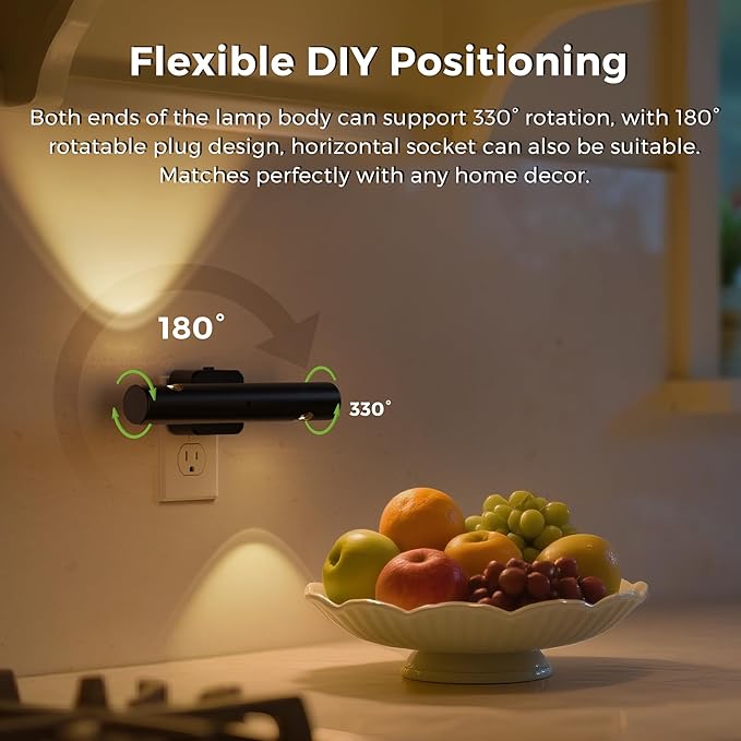 L LOHAS LED Night Light, Night Lights Plug into Wall, Auto Light Sensor 180° Rotating[1-Pack], Brightness Adjustable 0-100Lm, Soft White 3000K, Modern Nightlights for Bathroom, Hallway