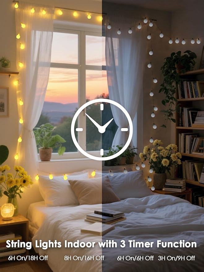 LORRYTE Connectable 43FT 100LED Globe String Lights | 8 Modes Warm White String Lights Plug in with Remote | Hanging Fairy Light for Indoor Outdoor Bedroom Party Classroom Christmas Tree Decor