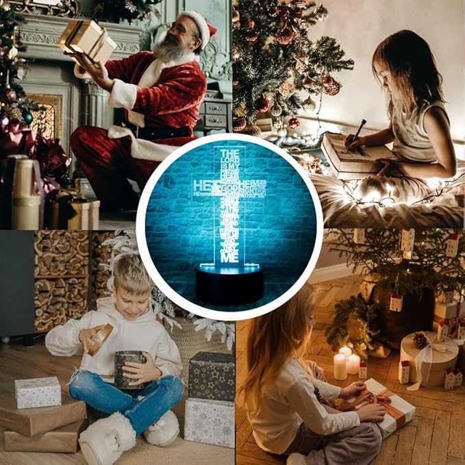 Christ Jesus Cross 3D LED Bedroom Decor Sleep Table Lamp with Remote 7 Colors Acrylic Visual Night Light Birthday Christmas Easter Christian Gift for Religious Women Men Kids Commemorate Present