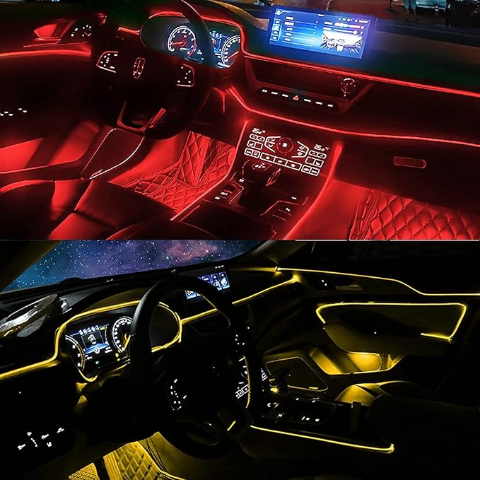 Interior Car LED Strip Lights with Wireless APP and Remote Control, RGB 6 in 1 Ambient Lighting Kits with 315 inches Fiber Optic, 16 Million Colors Car Neon Lights, Sync to Music