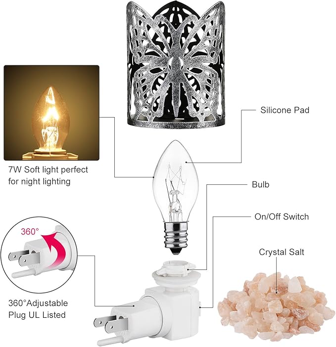 Himalayan Salt Lamp,Natural Wall Light Salt Lamp with 1 Bulbs,Rocks Salt Night Light with Butterfly Metal Basket Gift（Fade-Change）