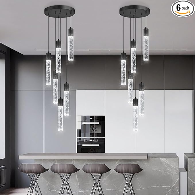 Modern Pendants Light for Kitchen Island Crystal Mini Chandeliers Dining Room LED Pendant Lighting Fixture High Ceiling Hanging Lights Bedroom Island Kitchen Foyer 6000K White Light Fixtures Black