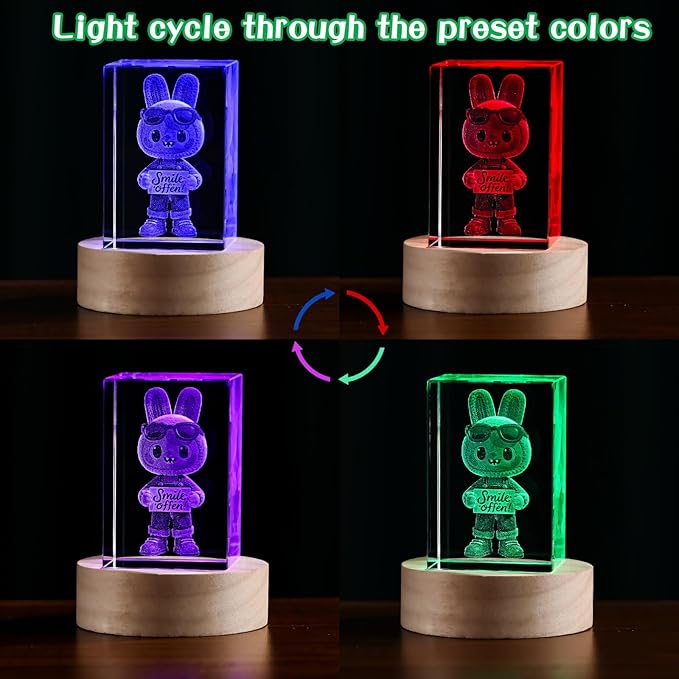 Crystal Ball Night Light, 3D Easter Bunny Crystal Ball Decor, Laser Engraved Glass Sphere with Wooden Base, USB LED Night Light for Bedroom Desk