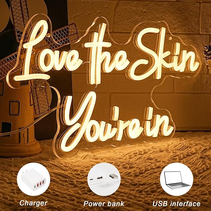 Love the Skin You're in'' Neon Sign Facial Spa Neon Light for Wall Decor Warm White Letters Neon Lights Beauty Salon Sign for Business Skin Care Salon Beauty Shop Decorations