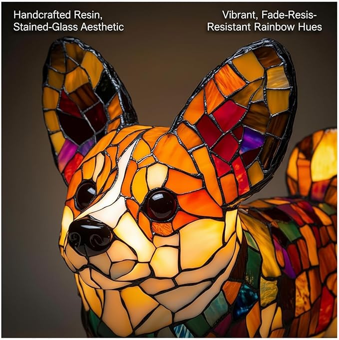 Rainbow Puppy Lamp Stained Glass Dog Night Light 3D Retro Stained Resin Rainbow Pup Lights Charge Powered Table Lamp Puppy Glow Lamps for Home Bedroom Desk (E)