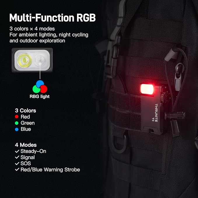 ThruNite T5 Rechargeable EDC Flashlight, 523 Lumens 180° Rotating Head Flat Pocket Light, Versatile RGB & White LED, Magnetic Base Hands-Free Work Light for Hiking, Repair, Emergency, Gifts for Men