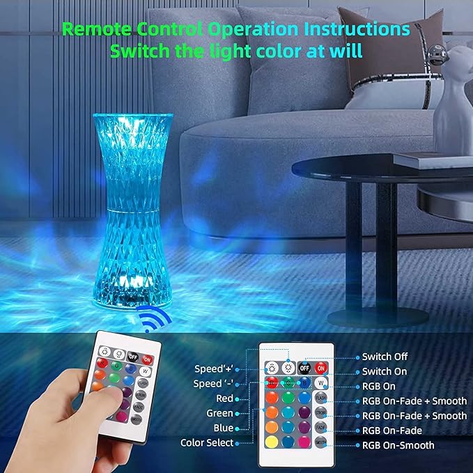 Crystal Lamp, Crystal Table Lamp Rose Crystal Lamp USB Diamond Table Lamp 16 Color Changing Touch Crystal Lamp (G)