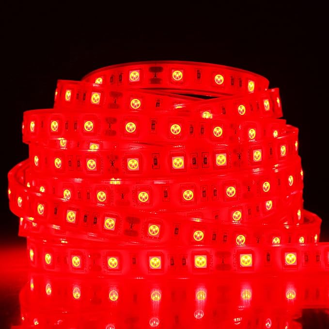 Red Rope Lights 12V Waterproof DIY Underwater Boat Light IP68 Outdoor LED Strip 16.4ft 5M 5050 SMD 300 LED Tube Flexible