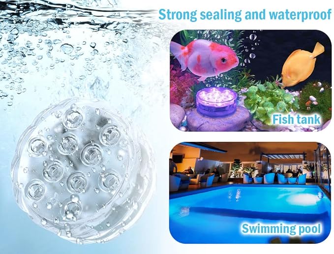 Submersible LED Lights, 4PCS Waterproof Underwater Remote Controlled Battery Operated Wireless, Multicolor Submersible Led Lights for Christmas, Pond, Party, Wedding, Vase Base Decorations