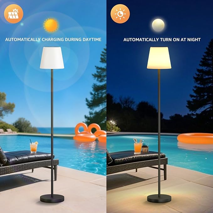 Solar Outdoor Floor Lamp and Table Lamp 2-Piece Set Dimmable Cordless USB Rechargeable RGB Warm White LED Water-Resistant Lights for Yard Garden Patio Balcony
