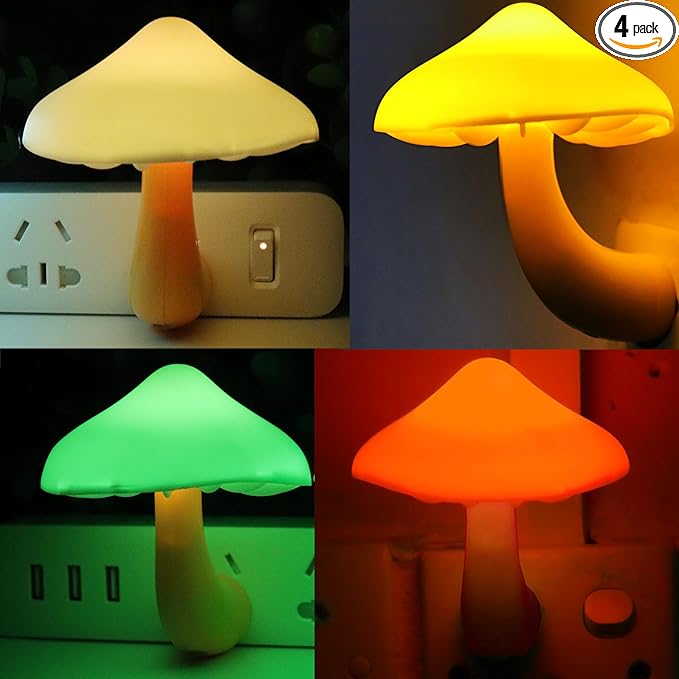 AUSAYE 4 Pack Plug in Night Light, Mushroom Light LED Nightlights for Kids, Adults, Bedroom, Bathroom,Hallway, Stairs, Kitchen Muti-Color