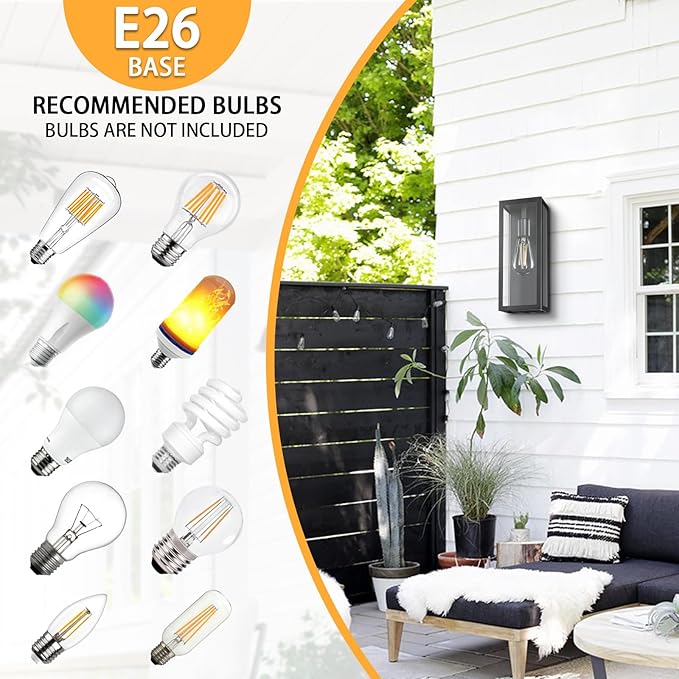 Black Exterior Lighting Fixtures 2Pack, 12.6'' Waterproof Outdoor Wall Sconce Porch Lights Exterior, Outdoor Coach Lights for Garage with Clear Glass Shade, Exterior Outside Lights for House