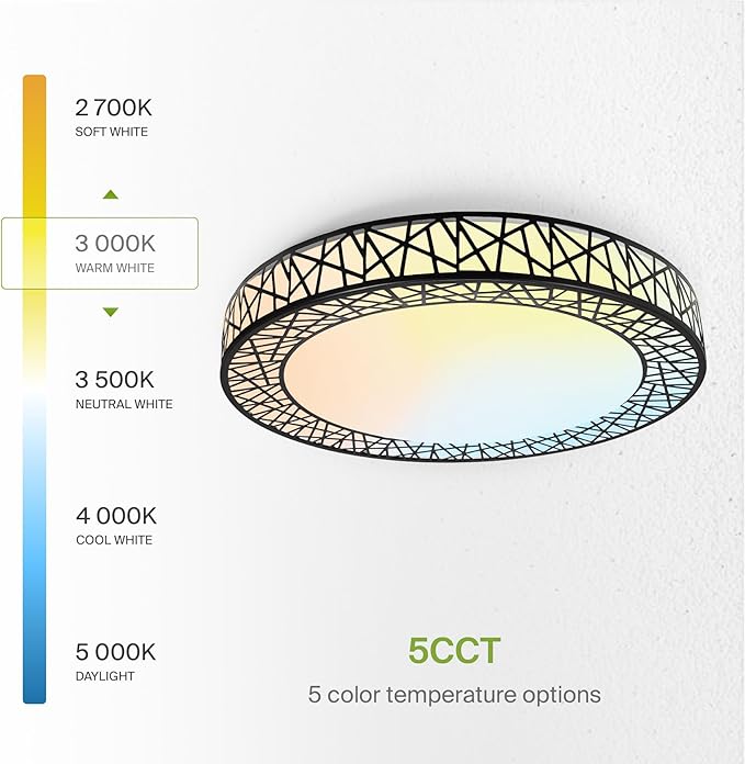 ASD 18 Inch LED Flush Mount Ceiling Light Fixture for Bedroom, 35W 1992LM 5CCT 2700K-5000K, Triac Dimmable Lights, Dining, Living Room, Kitchen Lamps, Modern Home Lighting Fixtures, Black, ETL, 4 Pack