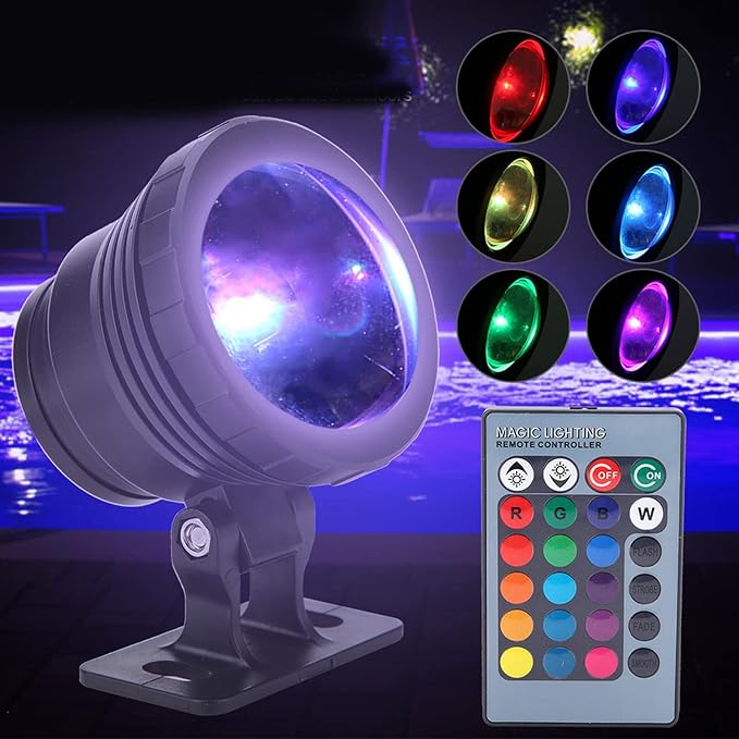 Pond Lights, Color Changing Spotlights Pond Lights Underwater LED Fountain Lights Remote Controlled Waterproof Colored Submersible Lights for Outdoor Garden Pond Fountain