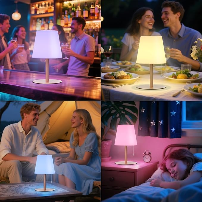 uuffoo Shower Lamp Waterproof Warm White & RGB Shower Light Dimmable LED Rechargeable Table Lamp Cordless Outdoor Lamps Portable for Indoor Outdoor Bathroom Home Patio H9.8in D6.3in (Wood Grain)