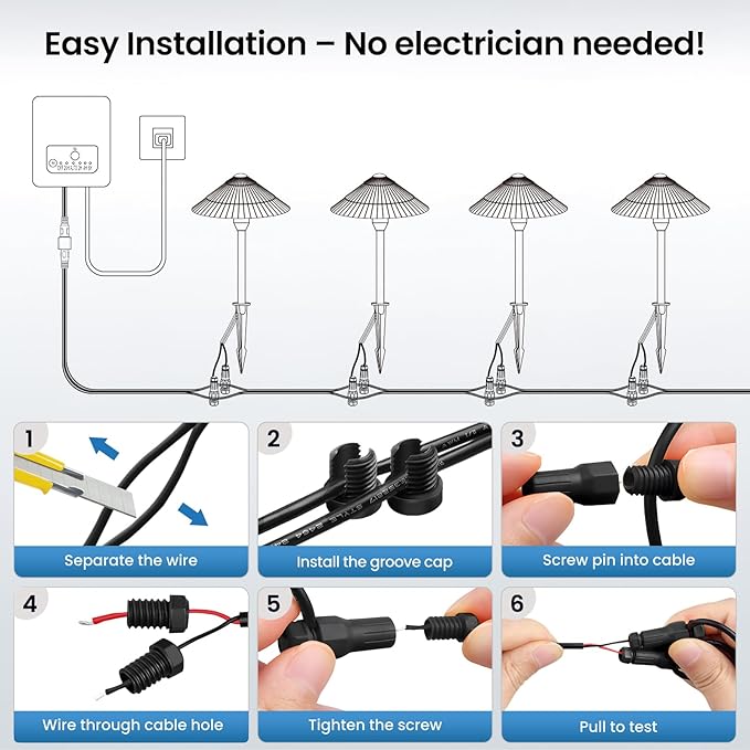 ZZXX All-in-One Low Voltage Landscape Lighting Kit 4-Pathway Lights with 40W Transformer, 5W Dusk to Dawn Outdoor Lighting, IP66 Waterproof LED Landscape Lights, Outdoor Lights 2700K for Yard Patio