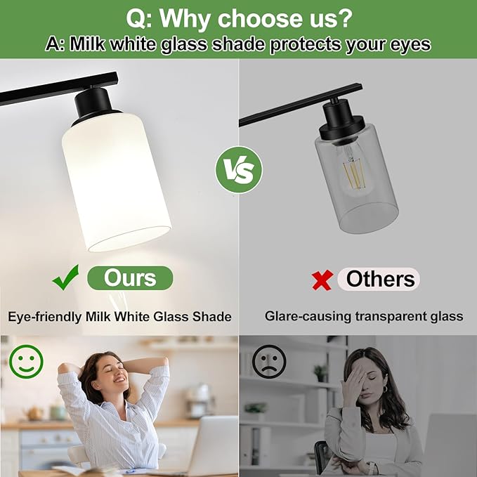 4-Light Bathroom Light Fixtures, Vanity Light with Milky White Shades, Matte Black Bathroom Light Fixtures Over Mirror, Modern Bathroom Wall Lamp for Mirror Living Room Cabinet Bedroom