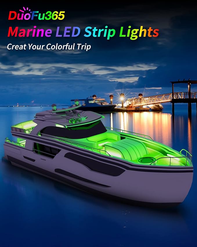 Boat Led Strip Light,12V Waterproof Marine Boat Interior Courtesy Deck Navigation Lights Cuttable for Car Motorcycle RV Truck Trailer Kayak Home with Strong Nano Tape Green,12inch (Pack of 4)