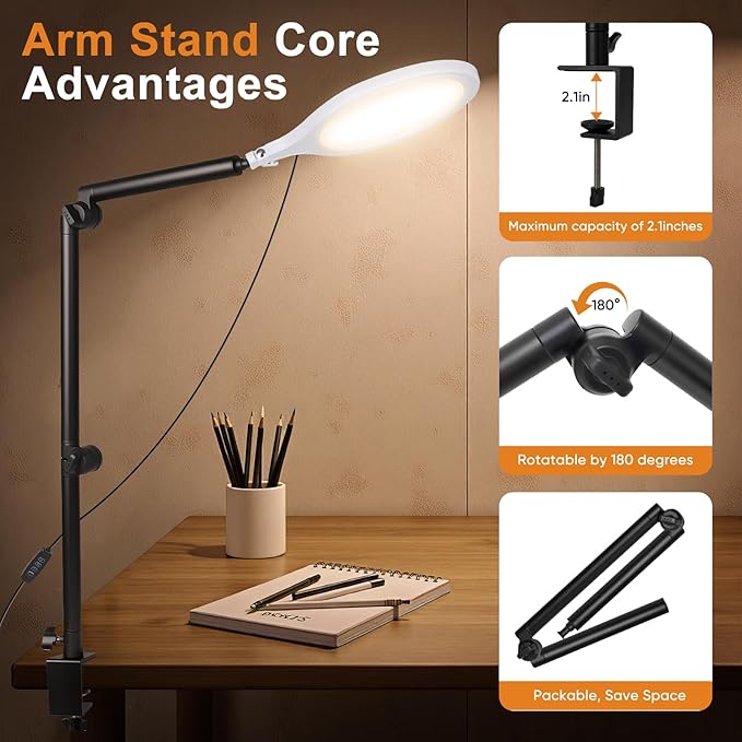 Desk Ring Light, 10" LED Ring Light for Desk with Clamp, 360°Rotate & Flexible Height Full-Screen Overhead Ringlight for Video Recording, TikTok, YouTube, Live Streaming, Content Creation