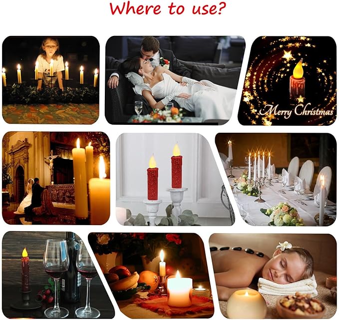 CVHOMEDECO. Glitter Flameless Candles Flickering Battery Operated LED Taper Candles with Timer for Home, Wedding, Halloween, Christmas Decor. Red, 4-3/4 Inch, Set of 2