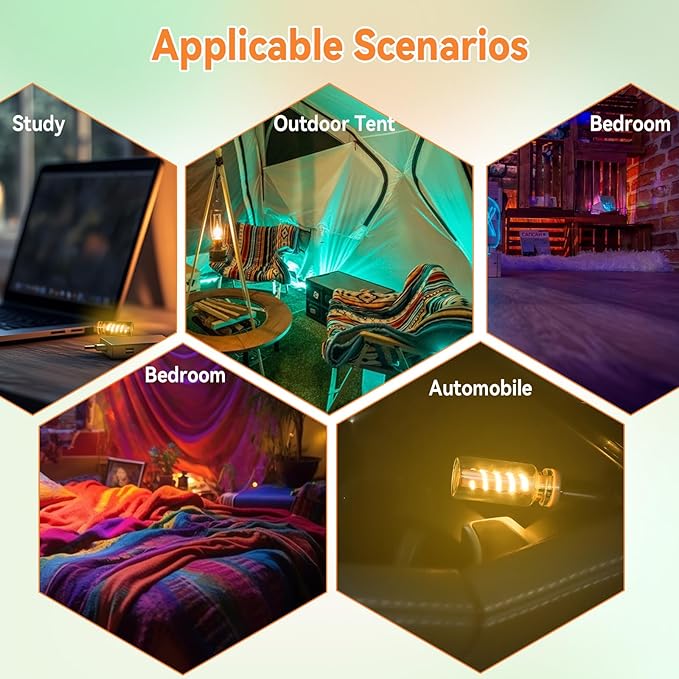 5Pcs Mini Retro Atmosphere Light, Transparent Shell USB LED Car Interior Atmosphere Lamps, Touch-Control Portable Plug-in Glass Bottle Ambient Night Light for Camping Bedroom Party
