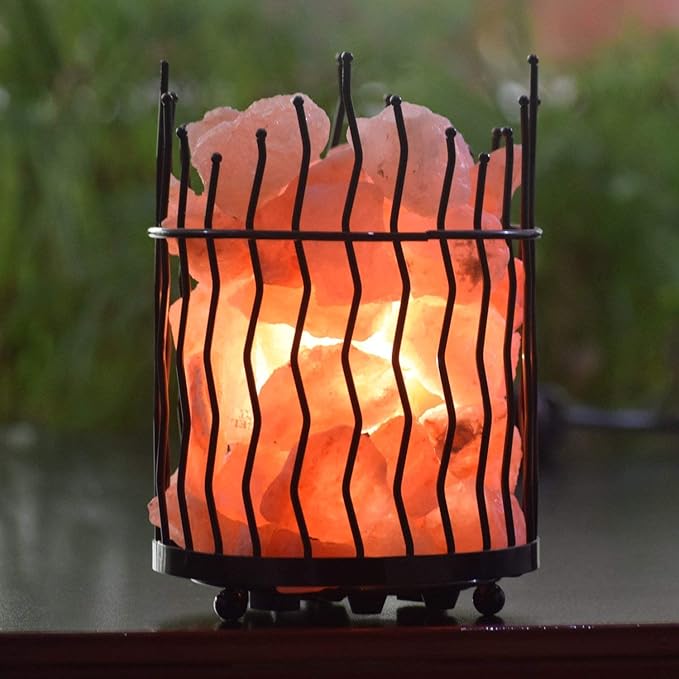 Himalayan Glow Pillar Style Basket Lamps, Pure Himalayan Salt Basket Night Lamp with Salt Chunks, Light Bulb and Dimmable Switch (2-Pack)