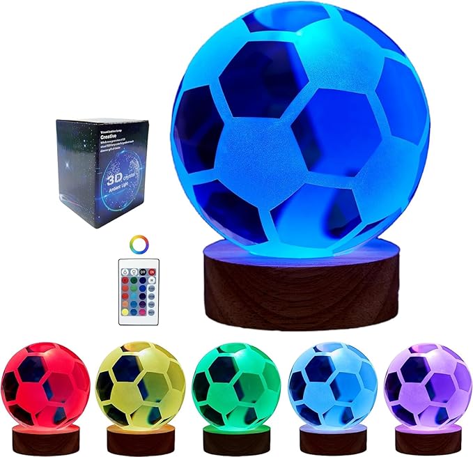 3D Soccer Ball Night Light, Soccer Lamp 16 Color Changing with Remote Control for Bedroom Decor, Ideal Cool Desk Decor Gift for Teens Boys, Football
