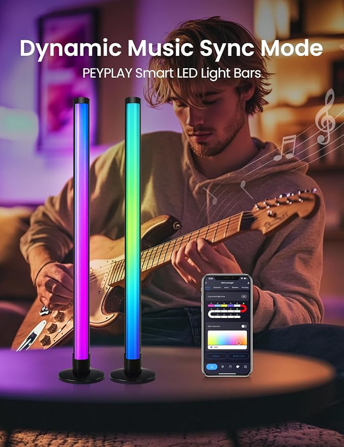 Smart LED Light Bars,USB Powered RGB+IC Ambient Lights with Music Sync, Voice & App Control, Stepless Dimming, DIY Mode, Compatible with Alexa & Google Assistant