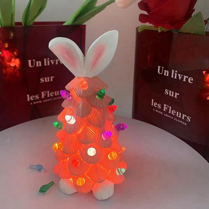 Easter Bunny Tree,Bunny lamp,Glowing Bunny Imitation CeramicTree,Resin BunnyFigurine with Colorful Lamp,Light Up Tree with Rabbit Ears,Easter Night Light for Home Decorations (A)