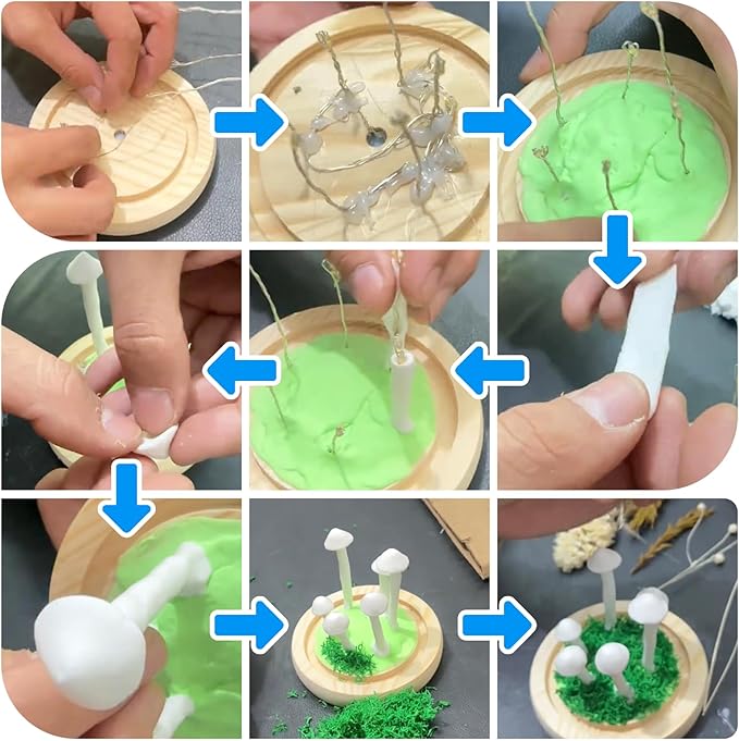 DIY Mushroom Lamp Kit – Handmade Mushroom Night Light with Glass Dome, Terrarium-Style Jungle Atmosphere Night Light with Faux Moss & Wooden Base for Bedroom, Home Decor, Gifts for Women & Kids