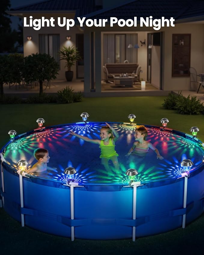 Pool Lights for Above Ground Pools, Sloar Pool Lights Frame Pool Decoration, Energy Saving LED Warm White Light at Night Lighting and Decor for Frame Swimming Pools, Trampoline (4Pcs)