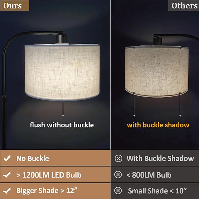 Black Floor Lamp with Remote Control, 1200 Lumens Adjustable Height Arc Floor Lamps for Living Room, Black Standing Lamp Dimmable for Bedroom, Office, LED Smart Bulb Included