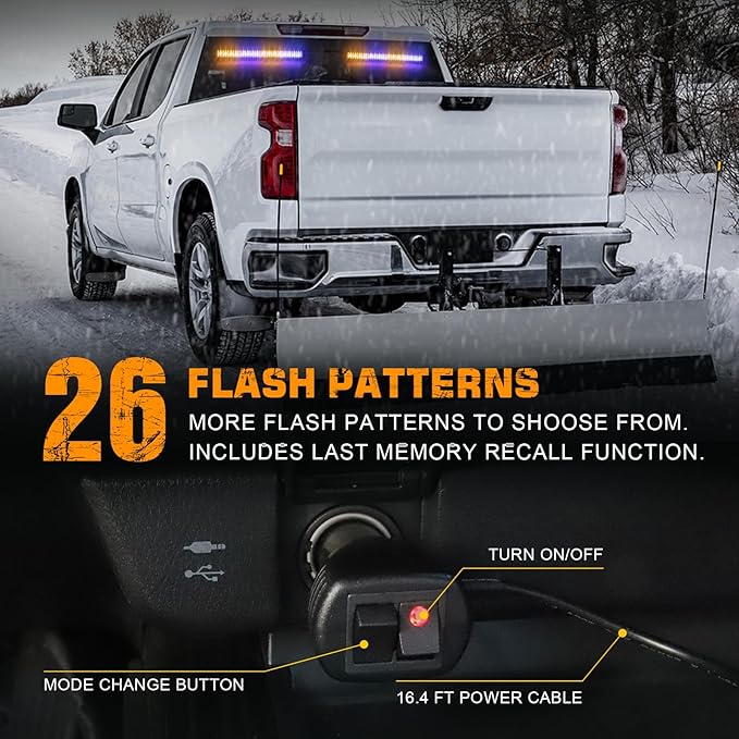 XRIDONSEN 2 in 1 Amber Blue Traffic Advisor Light Bar 144 LED Emergency Warning Safety Interior Windshield Dash Strobe Lights for Firefighter Police Construction Vehicles Trucks (2x17.7 inch)