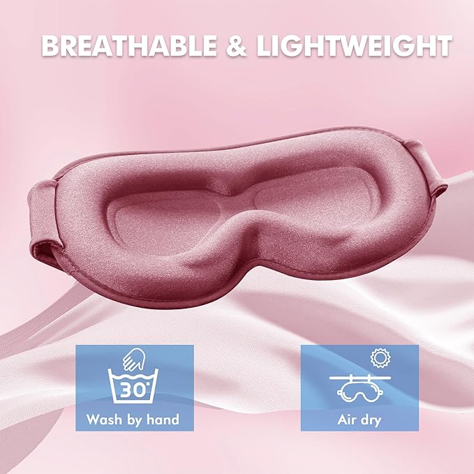Sleep Eye Mask for Men Women, Lash Extensions 3D Contoured Cup Sleeping Mask, Travel Blackout Night Blindfold Eye Shade Cover with Adjustable Strap (Pink-Side Sleeper)