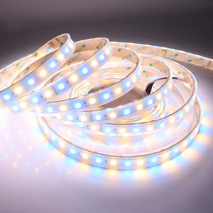 RGB+Warm White LED Strip Lights SMD 5050 2800K-3200K RGBW DC 24V 360LEDs 16.4Ft Color Changing RGB LED Tape Light Outdoor Waterproof IP67 for Room Party Holiday LED Lighting