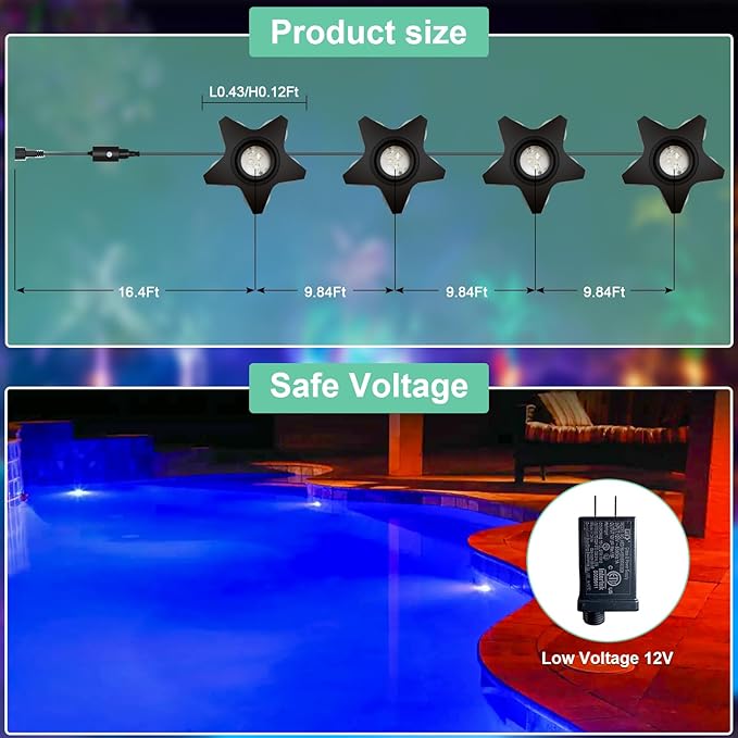 Submersible Pool Lights, Waterproof RGB LED Ground Light for Swimming Pool, Pond, Fountain, Aquarium, Low Voltage Remote Control Indoor/Outdoor/Underwater Decor Pond Lights (46ft)