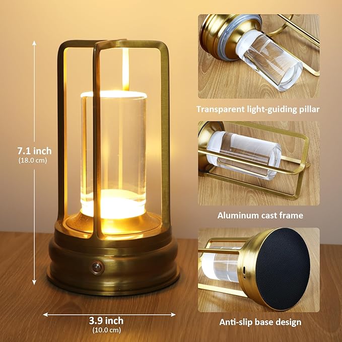 Rechargeable Table Lamp - 2-Pack Cordless lamp - Touch Control Lamp with 2000mAh Battery, 3000K Stepless Dimming Wireless Lamp for Bedroom, Dining Table, Counter & Living Room